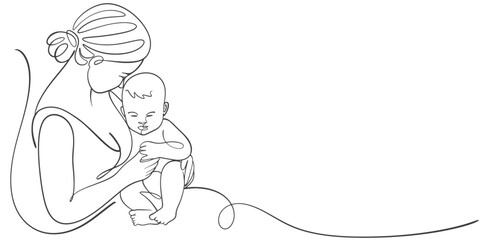 mother and daughter, Mother and son line art vector illustration, mothers day celebration background