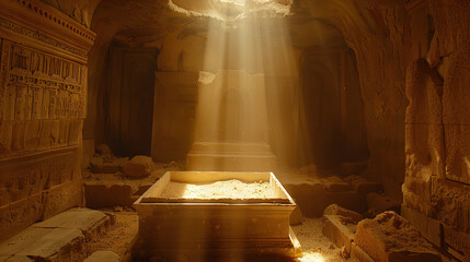 Empty Tomb Bathed in Light, faith, religious imagery, Catholic religion, Christian illustration - obrazy, fototapety, plakaty