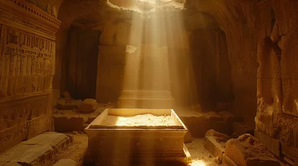 Fotobehang Empty Tomb Bathed in Light, faith, religious imagery, Catholic religion, Christian illustration © Dolgren
