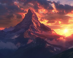 At the Edge of Twilight Witnessing the Majesty of a Mountain Sunset ,clean sharp ,high resolution - obrazy, fototapety, plakaty