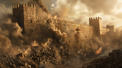 The Crumbling Walls of Jericho., faith, religious imagery, Catholic religion, Christian illustration