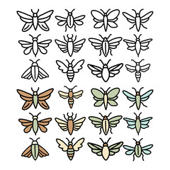 DRAWINGS OF INSECTS WITH WINGS, GROUP OF TWELVE BUGS.eps