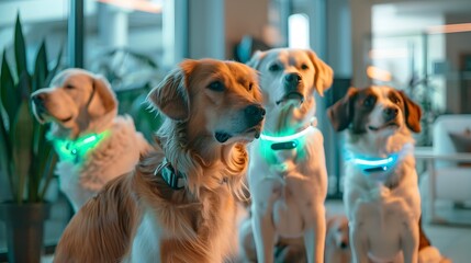 Cutting-edge Wearable Health Monitors for Pets Displayed in a Modern Veterinary Clinic
