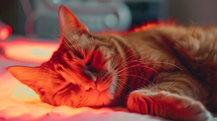 Feline Patient Undergoing Soothing Laser Therapy in Cozy Veterinary Clinic
