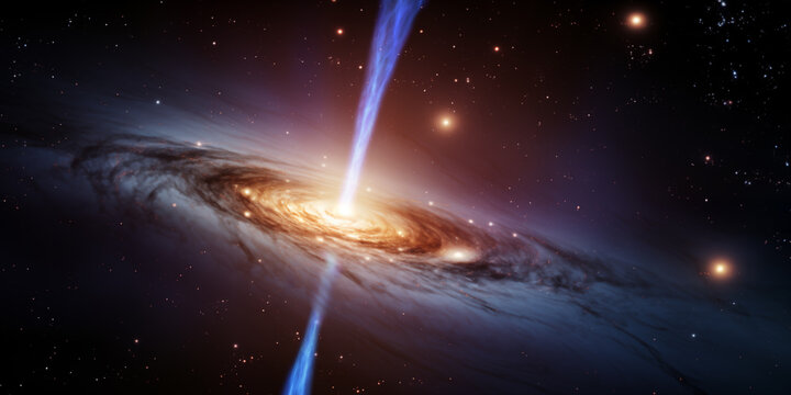 Quasar présentant un jet bipolaire de plasma émis par un trou noir supermassif actif caché en son centre