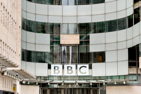 London, England, UK - 28 June 2023: Entrance to BBC Broadcasting House in central Lodnon