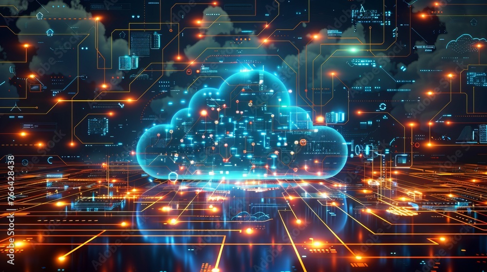 Poster banner design elements illustrating business cloud data computing security and server virus protecti