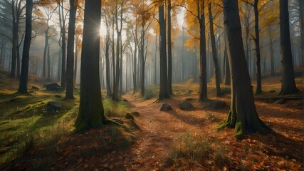 landscape of forest in autumn  - obrazy, fototapety, plakaty