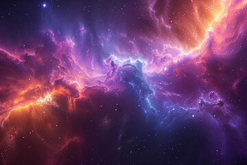 A vibrant space with stars and clouds creating a dynamic composition wallpaper - obrazy, fototapety, plakaty