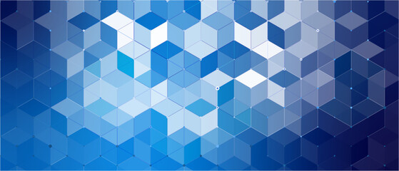 Modern geometric blue background with honeycomb structures.