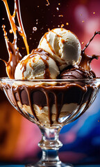 Ice Cream Delight Dynamic Macro Photography with Spectacular Chocolate Sauce Splashes