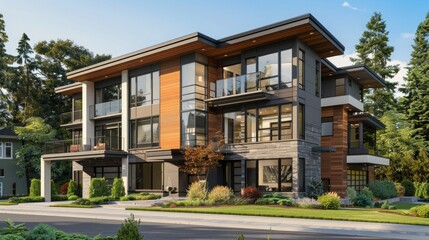 Luxurious contemporary three-story wood siding home exterior in Bellevue