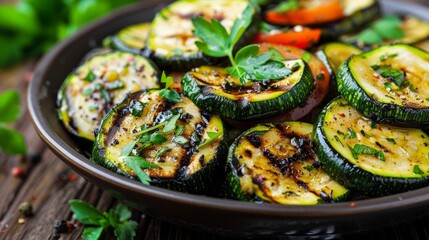 Grilled zucchini is a popular dish in Greek cuisine, often enjoyed as a light and healthy summer - obrazy, fototapety, plakaty