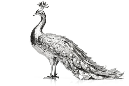 Silver peacock isolated on white
