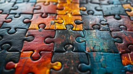 Jigsaw: A completed jigsaw puzzle with pieces fitting together perfectly