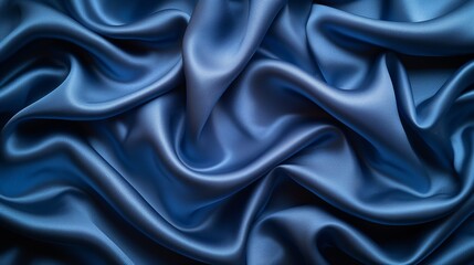 Obraz premium Navy blue silk satin. Silky shiny fabric. Dark luxury background with space for design. Banner. Wide. Long. Panoramic. Template. Empty. Flat lay, top view table. Beautiful. Elegant. Birthday.Christmas