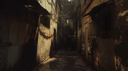 Fototapeta na wymiar spooky abandoned alley