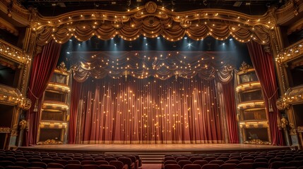 Majestic Theater Stage Illuminated by Golden Lights