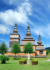 Old wooden orthodox church in Krempna village, Low Beskids (Beskid Niski), Poland