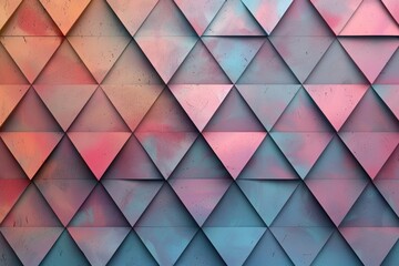 Fototapeta na wymiar Geometric pattern of triangles in pastel colors on concrete wall background, Abstract texture with gradient from pink to blue