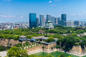 Osaka castle and fortess with clair sky. Osaka castle is Japanese ancient castle is landmark in...