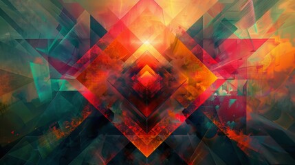 Abstract digital art pieces incorporating geometric shapes, vibrant colors, and dynamic patterns to evoke emotion and intrigue