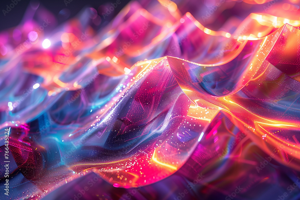 Poster vibrant holographic object in sharp focus with a blurred background geometric patterns design wallpa
