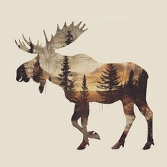 map of the state of maine moose double exposure
