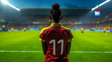 Soccer Player Number 11 Observing Stadium Game at Dusk