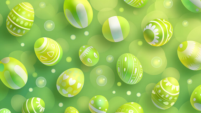 Vibrant Easter Eggs and Spring Flowers on a Green Background