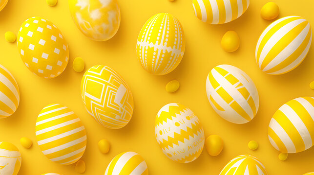 Elegant Golden Easter Eggs on Yellow Background for Festive Spring Celebration