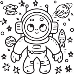 Outer space coloring pages for kids. Space coloring pages. Space outline vector