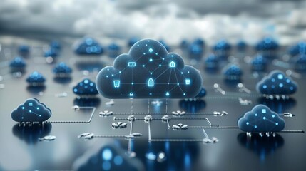 Design concept illustrating cloud computing, featuring devices connected to the cloud, representing the seamless integration of technology and data exchange in cloud-based systems.