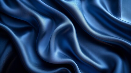 Obraz premium Navy blue silk satin. Silky shiny fabric. Dark luxury background with space for design. Banner. Wide. Long. Panoramic. Template. Empty. Flat lay, top view table. Beautiful. Elegant. Birthday.Christmas