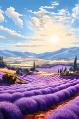 Sunlit Provence Lavender Fields Panorama