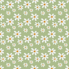 Background from a seamless pattern of fabric design. Concept. From the orderly arrangement of small flowers on a pastel green background. Can be used in fabric design. clothing and household items.