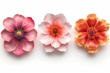 Fototapeta premium Set of different colored flowers arranged on white background wallpaper