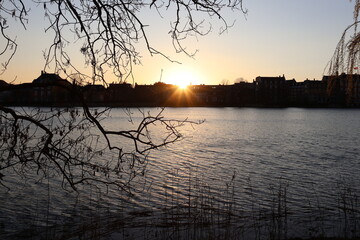 Sunset near Tycho Brahe Planetarium in Copenhagen, Denmark
