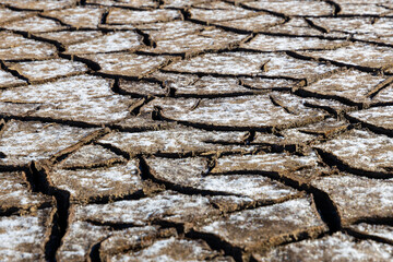 Frozen dry floor with cracks due to lack of water, brown pattern useable as background