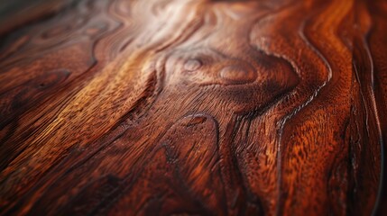 Elegant Textured Rosewood Grain Close-Up Macro shot of polished rosewood showcasing the deep red and dark brown whorls and the intricate natural wood grain.