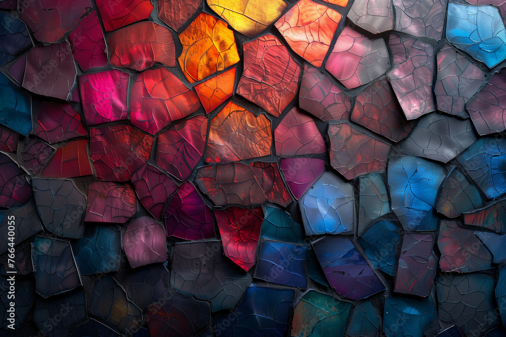 Poster a colorful wall displaying a variety of vibrant colors in a mosaic pattern