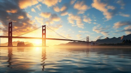Fototapeta na wymiar Golden Gate Bridge at sunset in San Francisco Bay with a beautiful sky
