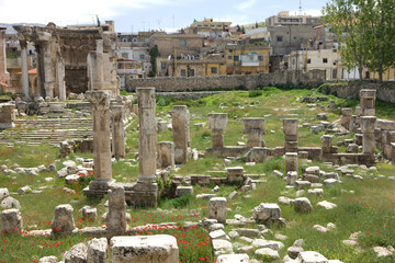 Lebanon. Ruins of the Baalbek Temple on a sunny spring day.