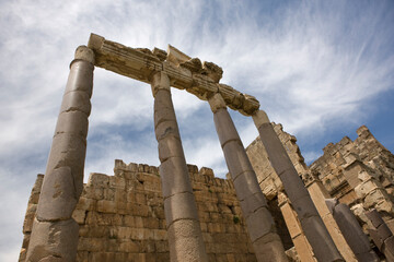 Lebanon. Ruins of the Baalbek Temple on a sunny spring day.