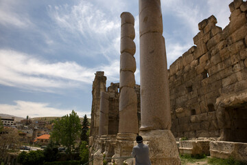 Lebanon. Ruins of the Baalbek Temple on a sunny spring day.