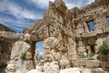 Lebanon. Ruins of the Baalbek Temple on a sunny spring day.