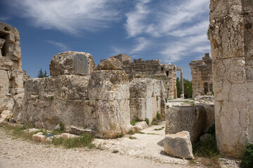 Lebanon. Ruins of the Baalbek Temple on a sunny spring day.