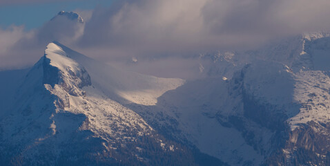 Mountains Landscape in winter. Tatra National Park- view from Czarna Gora. Mountain peaks...