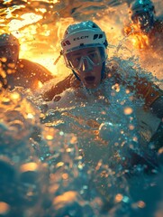 Underwater hockey players in a match - obrazy, fototapety, plakaty