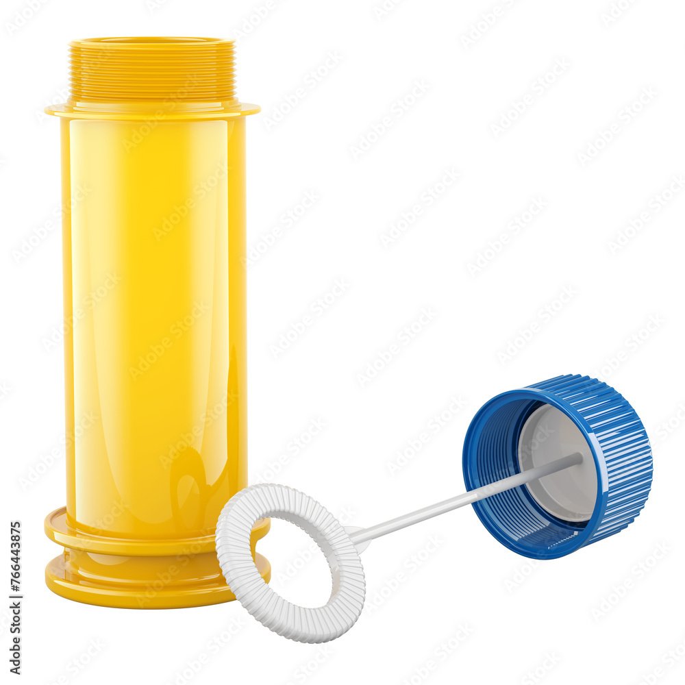 Poster opened soap bubble bottle with bubble wand, 3d rendering isolated on the transparent background